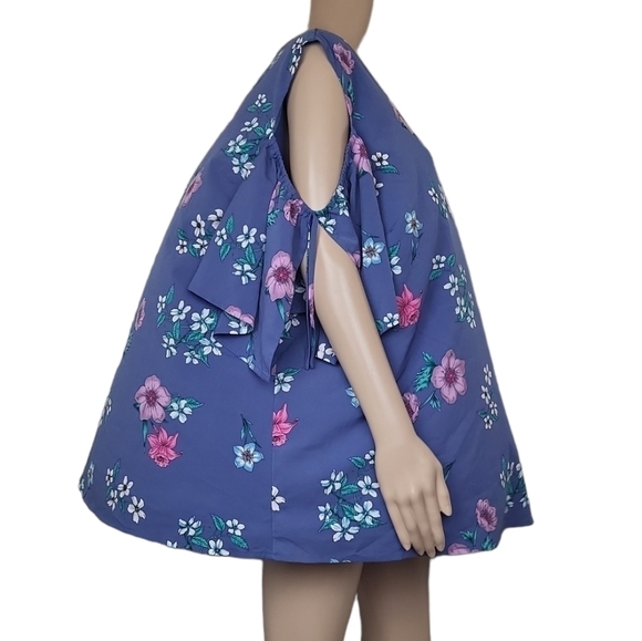 Lane Bryant Womens Cold Shoulder Top  Blue Floral - Picture 2 of 6